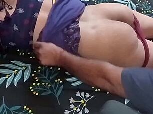 stepsis moans as massage turns into rough cock pounding