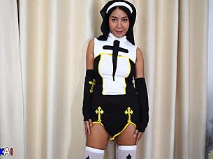 naughty asian nun, take this thick cum facial like a good whore!