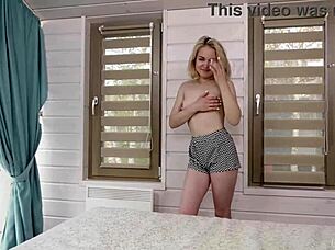 Kira Stone enjoys playful bedroom moments alone