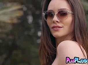 Slim milf Adel Morel poses outdoors revealing petite figure