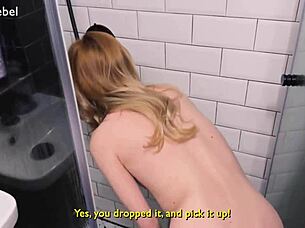 girl next door drops soap i creampie her tight shower pussy