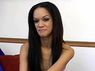 skinny sexy brunette model gropes pretty pussy while masturbating