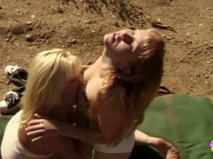 outdoor sporty blondes eat pussy with sneakers on toys