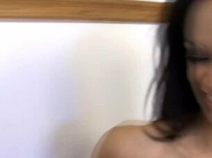 skinny sexy brunette model gropes pretty pussy while masturbating