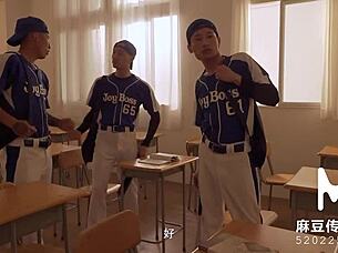 sexy asian teacher su yu tang licks tits ass in classroom orgy