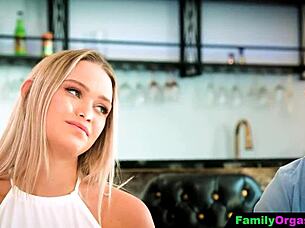 Naughty teen gives quick deepthroat blowjob to daddy figure