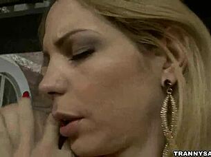 yo, this foxy blonde shemale is stroking her schlong like crazy