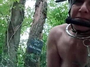 Bound French Slave Ponygirl Whore Slapped Outdoor Buttplug Humiliation!