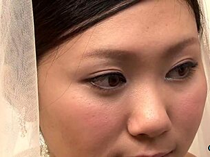 New Asian bride in wedding gown gets naughty visit with fingering and cum 😏👰💦🔥