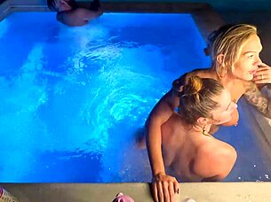 Hot tub threesome milf wives Deliah Grace Scarlett Gushes wild