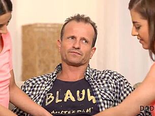 handsome dude chills ffm with two teen babes