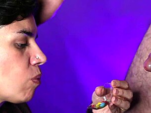 cfnm babe spoons cum candies on fetish cock