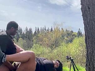 milf moans loud as monster cock fills her pussy missionary outdoors quickie