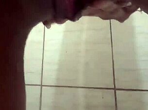 Skinny Brazilian Tattoo Babe Fingers Pussy in Bathroom POV Voyeur