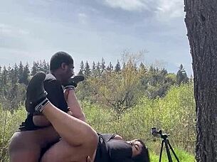 milf moans loud as monster cock fills her pussy missionary outdoors quickie