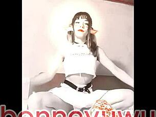 bonneyuwu elf teases stepdad with skimpy lingerie panties and skirt