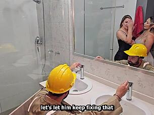 girls, this plumber's cock will stretch your lesbian pussies on your big anniversary!