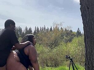 milf moans loud as monster cock fills her pussy missionary outdoors quickie