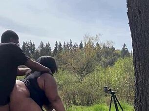 milf moans loud as monster cock fills her pussy missionary outdoors quickie