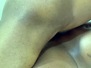 juicy pussy drips while skinny babe bent over fucked to creampie thigh run see full vid