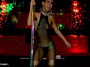 skinny latina bunny dances hairy pussy armpits legs in fishnets at sex club