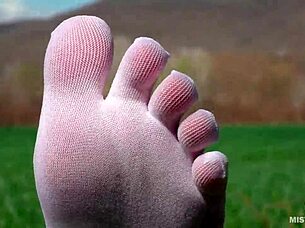 goddess's cute white socks feet tease in jeans on spring grass outdoors 👣😍