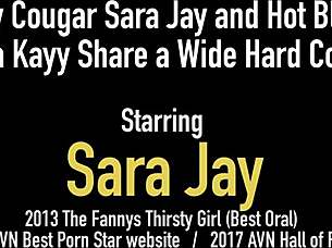 sexy cougar sara jay and hot blonde nina kayy share huge cock!