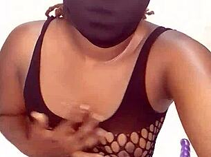 curvy black babe's wet pussy takes dragon dildo massage