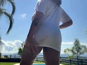 whoa, check out this chubby ebony farting crazy in the pool!