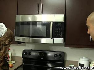 exxxtrasmall petite maid's shaved pussy takes hardcore facial