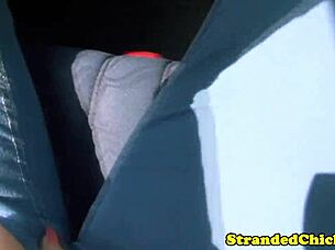 Hitchhiking Brunette Flashes Tits for Outdoor Pickup POV Voyeur