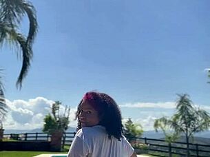 whoa, check out this chubby ebony farting crazy in the pool!