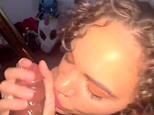 curly ebony nympho facefucked sloppy by bbc till facial cumshot