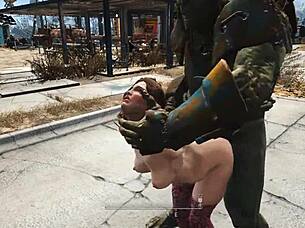 mutant pins girl down in stockings for bent over action