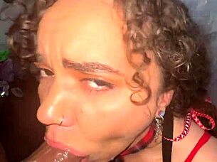 curly ebony nympho facefucked sloppy by bbc till facial cumshot