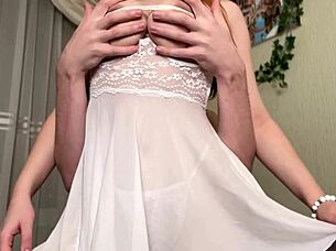 house worker tempts with tight tits squeezing out every drop