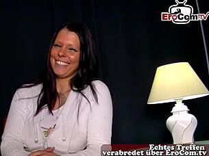 shy german teen cums hard during casting interview with dildo
