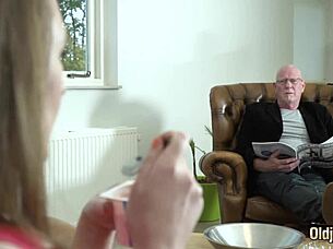 old man fingers date's pussy till she screams cum