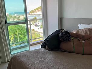 Waking tourist with oral and hard pounding