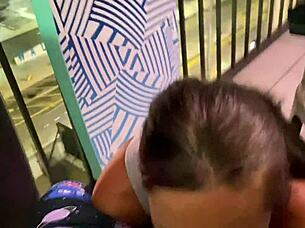 Balcony holiday turns into wild sucking and bent over fucking