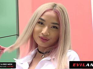 asian cutie rides cock in torn leggings cowgirl style