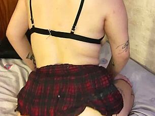 girl shoves huge dildo up her ass