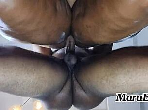 pov mara exotic's creamy hairy ebony milf pussy takes muscular backshots