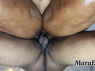 pov mara exotic's creamy hairy ebony milf pussy takes muscular backshots