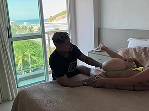 Waking tourist with oral and hard pounding