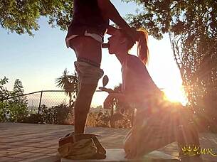 redhead snowbunny outdoor public deepthroat on patio