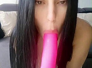 I moan sucking dildo while fingering huge tits pussy