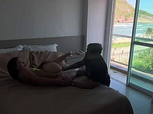 Waking tourist with oral and hard pounding