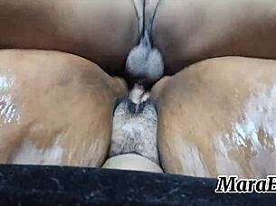 pov mara exotic's creamy hairy ebony milf pussy takes muscular backshots