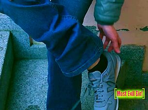Public school stairs daytime pissing squirt adventure